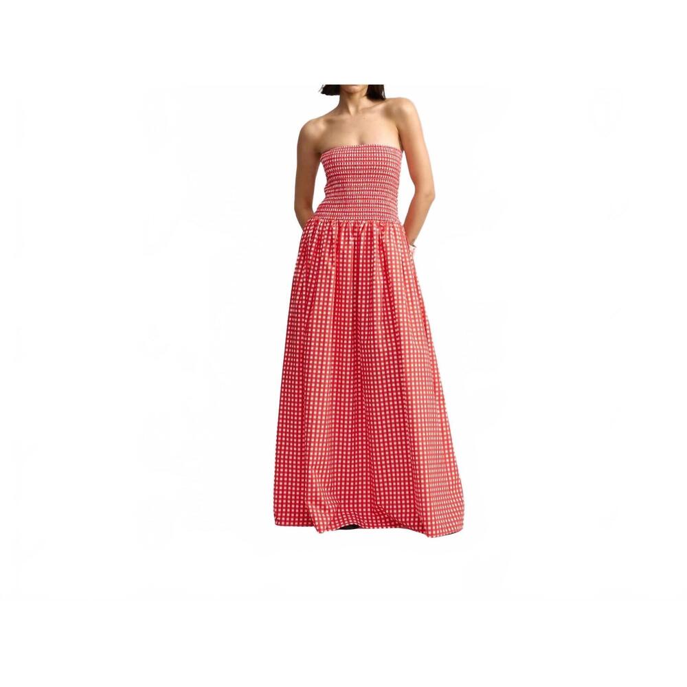 NEW ASTON STUDIO layla strapless maxi dress in ruby gingham